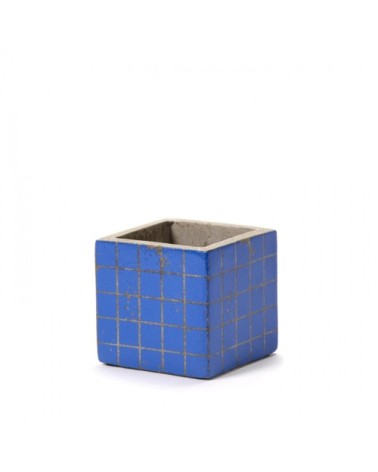Pot béton cubique bleu 7,5x7,5x7,5 cm