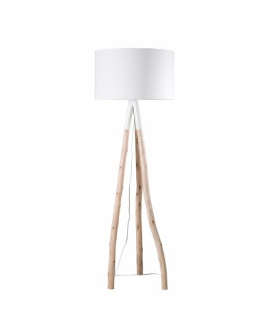 Lampadaire branche d'eucalyptus et abat-jour blanc H152