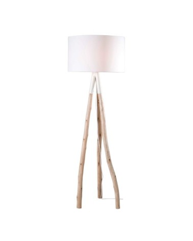 Lampadaire branche d'eucalyptus et abat-jour blanc H152