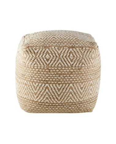 Pouf en jute et coton beige et blanc à motifs graphique