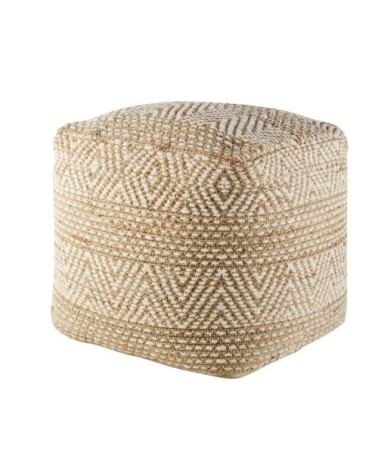 Pouf en jute et coton beige et blanc à motifs graphique