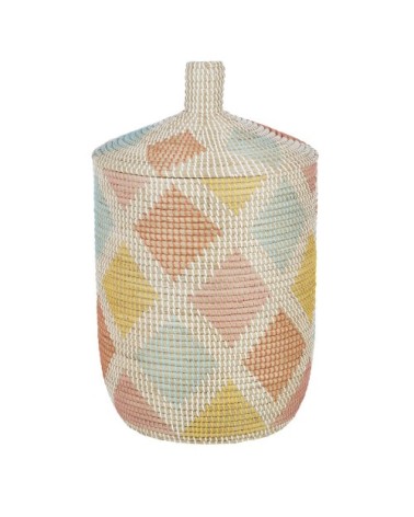 Panier en fibre végétale tressée main multicolore