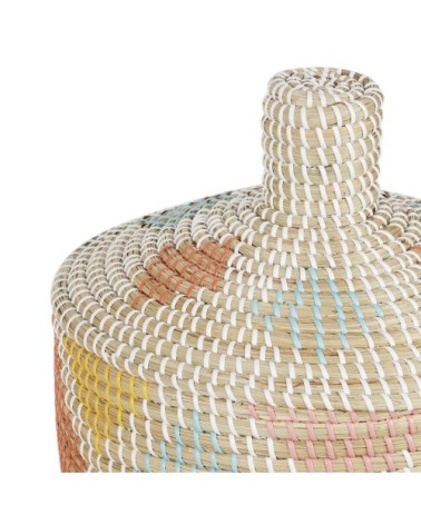 Panier en fibre végétale tressée main multicolore