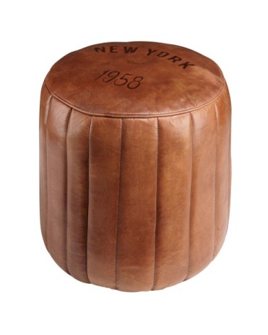 Pouf rond en cuir marron