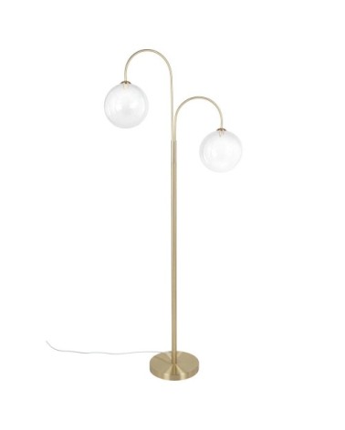 Lampadaire en métal doré 2 globes en verre H155