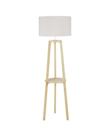 Lampadaire trepied en bois d'ailante abat-jour en lin beige H160