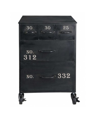 Bout de canapé 5 tiroirs en métal noir