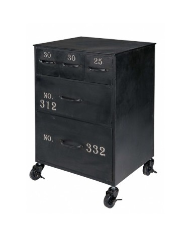 Bout de canapé 5 tiroirs en métal noir