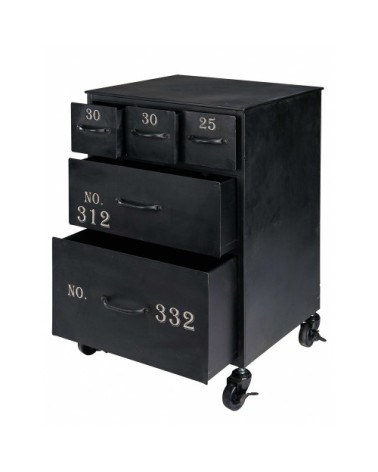 Bout de canapé 5 tiroirs en métal noir