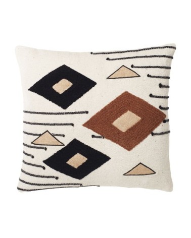 Coussin écru et noir motifs brodés 45x45