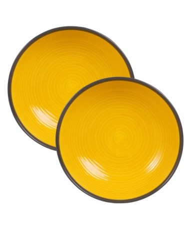 Assiette creuse en faïence jaune et verte