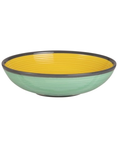 Assiette creuse en faïence jaune et verte