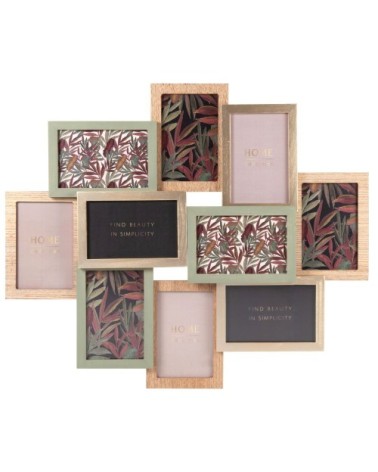 Cadre multivues 10 photos vert, doré et beige 58x49