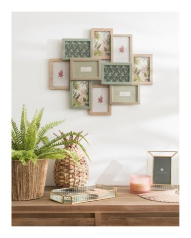 Cadre multivues 10 photos vert, doré et beige 58x49