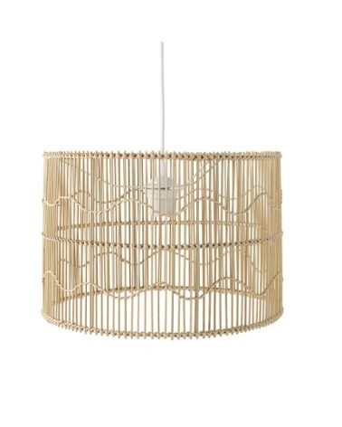 Suspension tambour en rotin et bambou beige