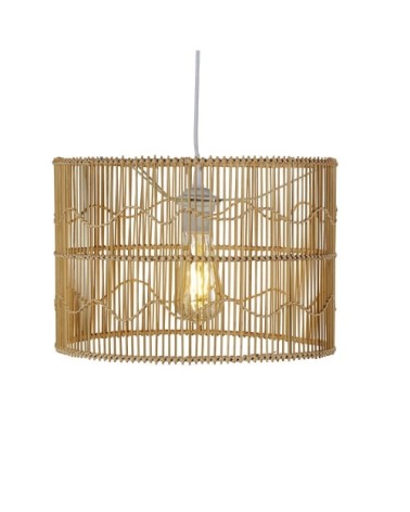 Suspension tambour en rotin et bambou beige