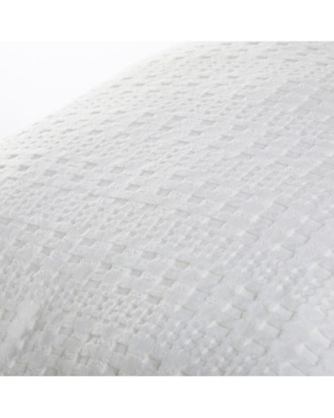 Coussin en coton bio gaufré blanc à franges 45x45
