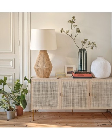 Lampe en fil de chanvre tressé et abat-jour en lin écru