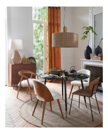 Lampe en fil de chanvre tressé et abat-jour en lin écru