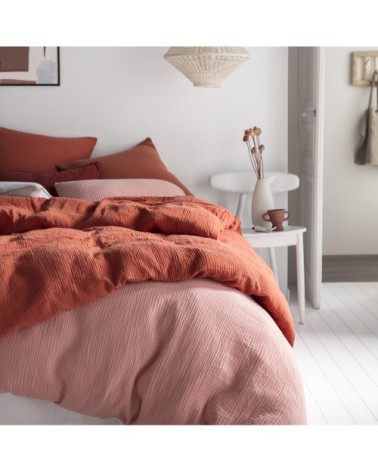 Taie d'oreiller unie en coton rose 65x65