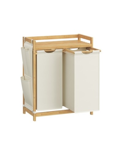 Panier à linge avec 2 compartiments en bambou 2 x 50 l blanc crème