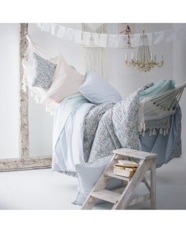 Taie d'oreiller imprimée en coton bleu 50x75