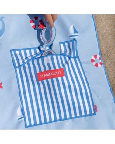 Serviette plage enfant avec capuche microfibre bleu