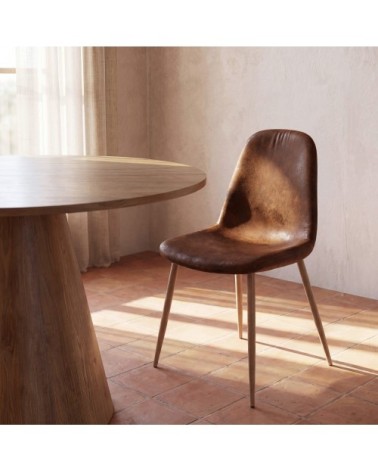 Chaise style scandinave en microsuède marron vieilli