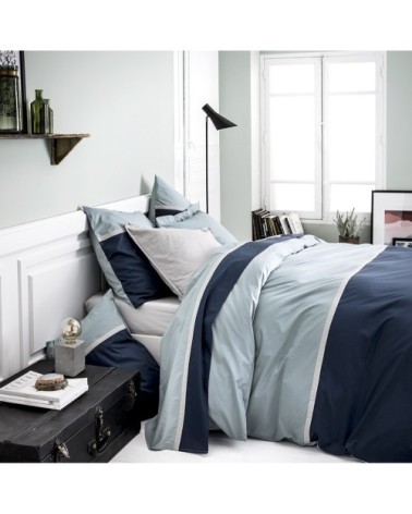 Housse de couette bicolore en coton bleu 240x220