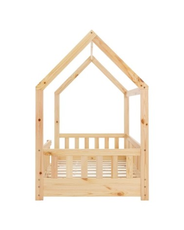 Lit cabane enfant 80x160 cm sommier matelas et barrière inclus beige