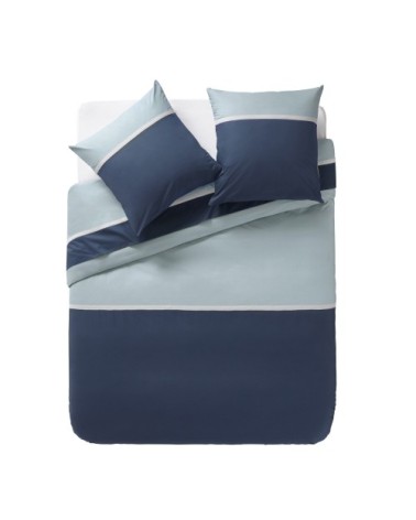 Housse de couette bicolore en coton bleu 240x220