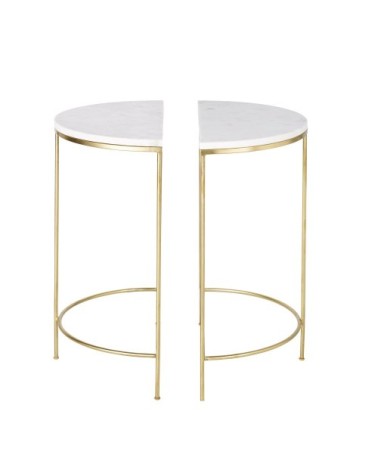 2 tables de chevet en métal doré et marbre blanc