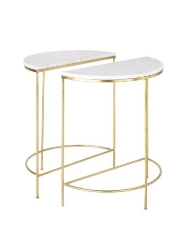 2 tables de chevet en métal doré et marbre blanc