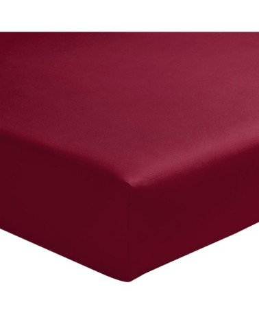 Drap housse uni en percale de coton rouge 90x190