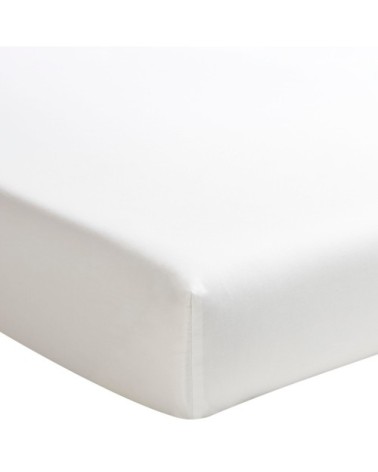 Drap housse uni en percale de coton meringue 180x220