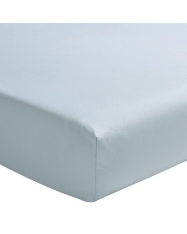 Drap housse uni en percale de coton bleu 140x190