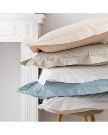 Drap housse uni en percale de coton bleu 140x190