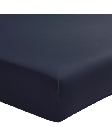 Drap housse uni en percale de coton bleu 90x200