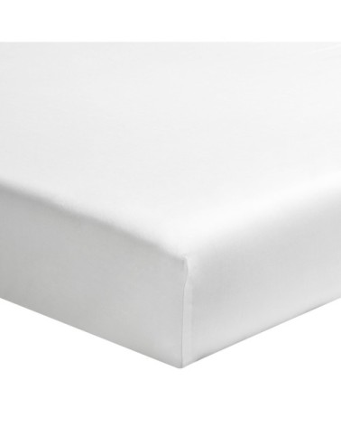 Drap housse uni en percale de coton blanc 90x220