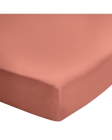 Drap housse uni en coton lavé Terracotta 90x190