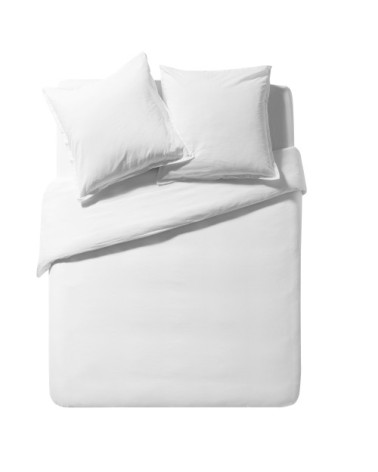 Drap housse uni en coton lavé blanc 140x200