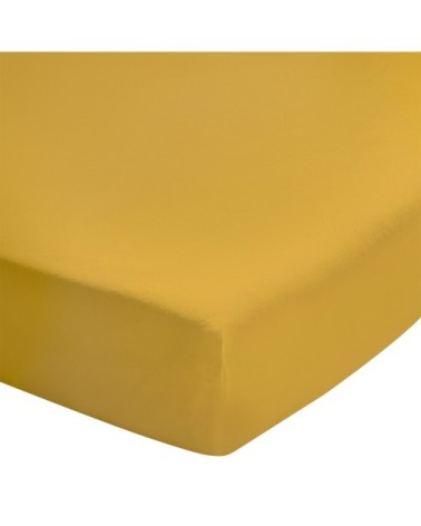 Drap housse uni en coton lavé Jaune Curry 90x200