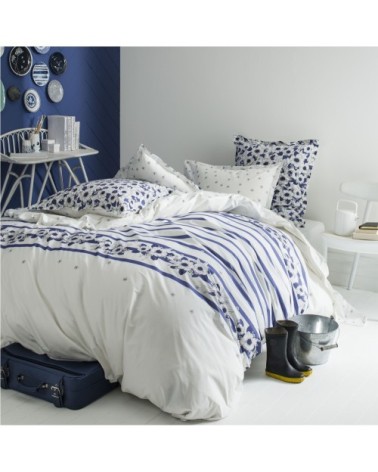 Housse de couette en percale de coton bleu 200x200