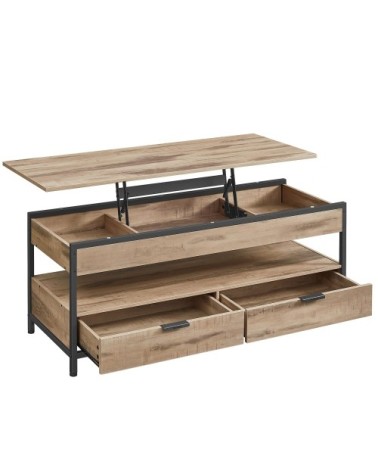 Table basse avec plateau relevable 120 x 50cm marron camel et noir