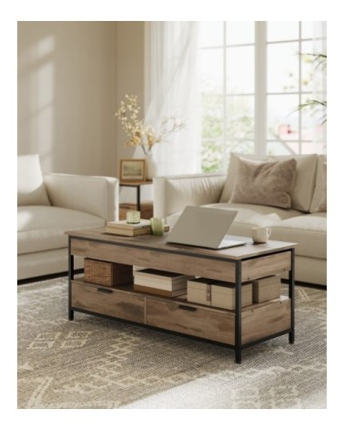 Table basse avec plateau relevable 120 x 50cm marron camel et noir