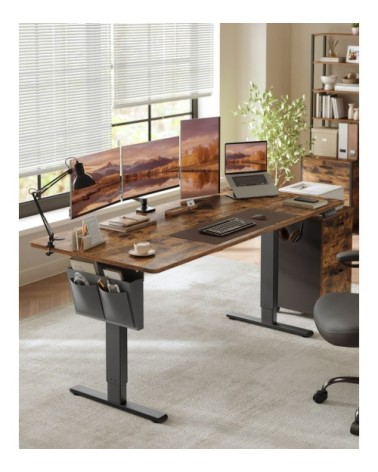 Bureau électrique réglable en hauteur 180 x 80 cm marron rustique