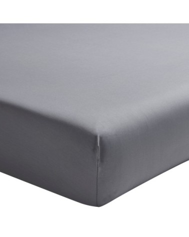 Drap housse uni en percale de coton gris 120x190