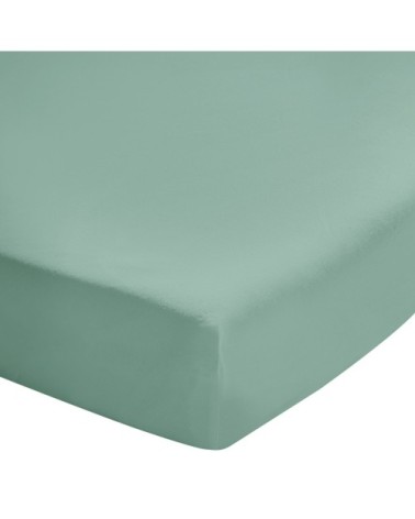 Drap housse uni en coton lavé Vert Fumée 140x190
