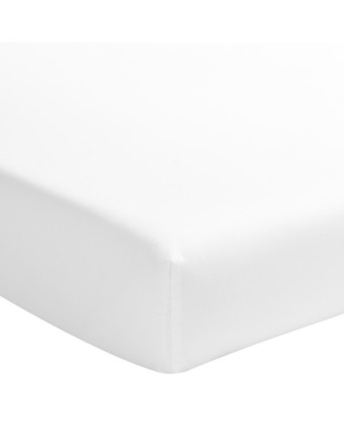 Drap housse uni en satin de coton blanc 80x200