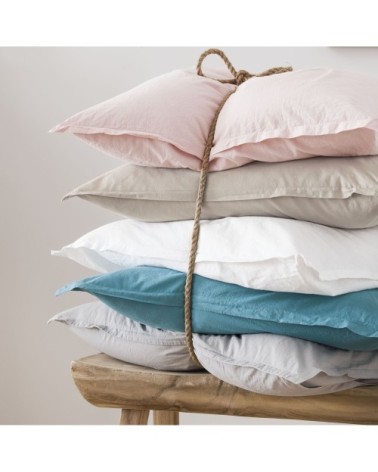 Drap housse uni en coton lavé Biscuit 140x190